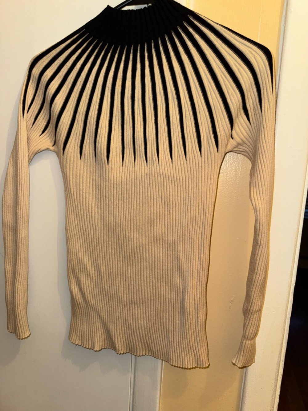 SHEIN Black and Cream Ribbed Mock Neck Sweater